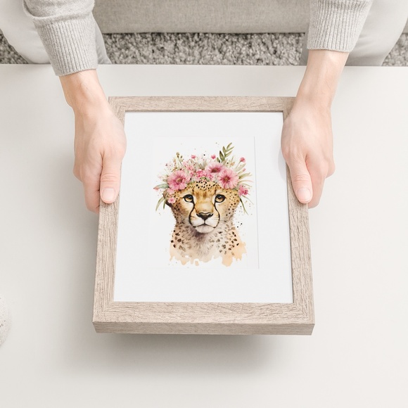 Cute Floral Cheetah Watercolor Wall Art Illustration Print Poster Card Unframed - Picture 7 of 8